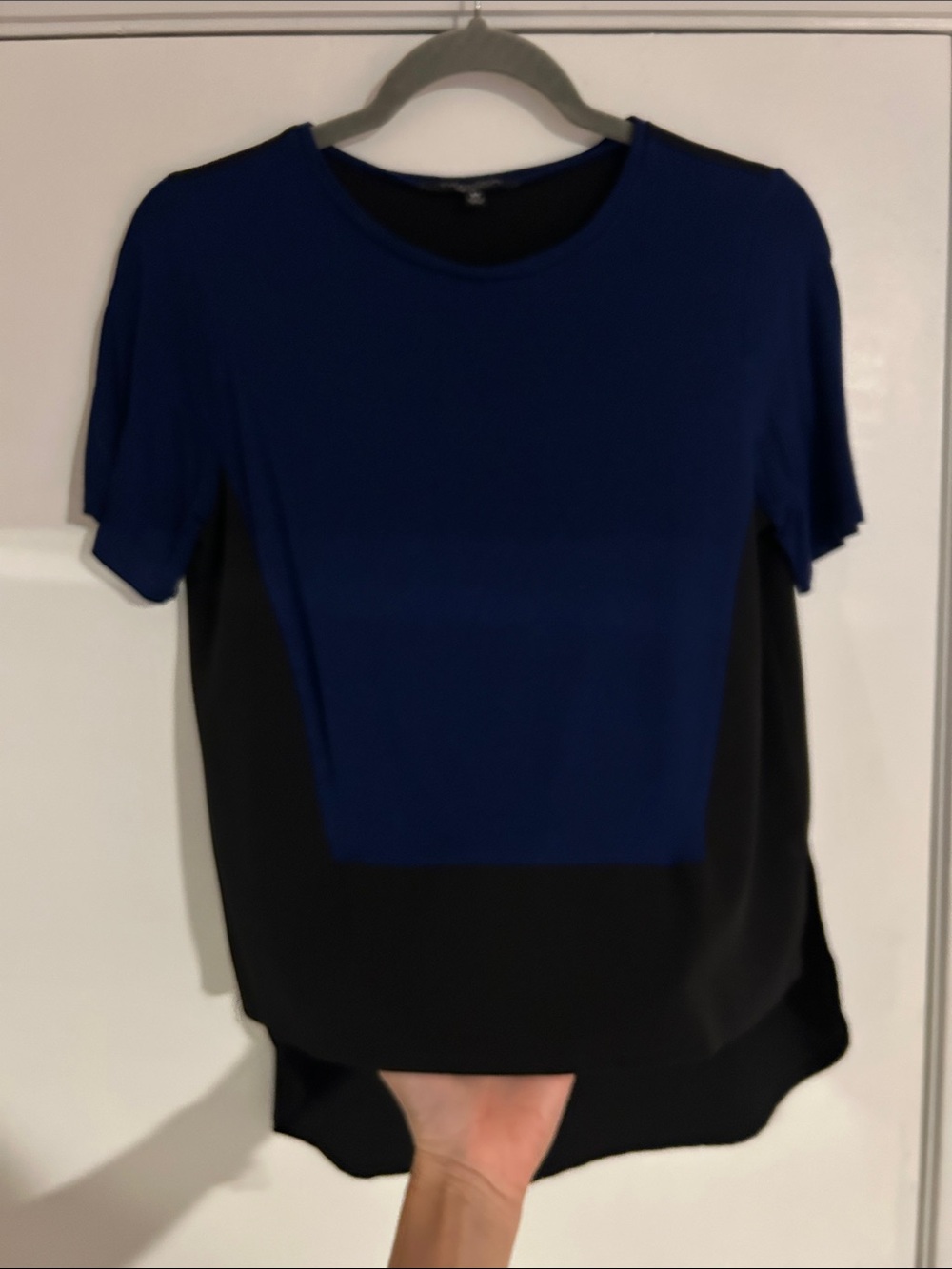 Thakoon Blue and Black Short Sleeve Colorblock Top